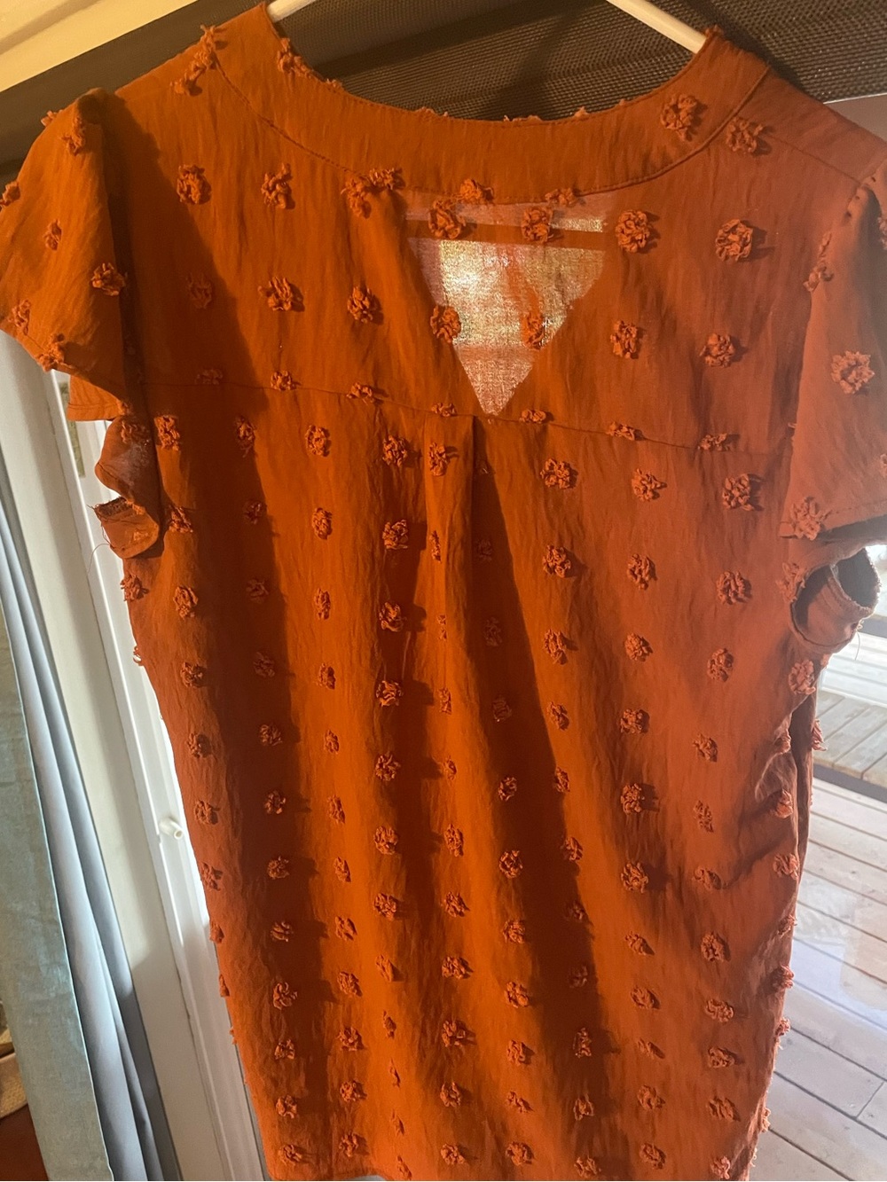 Orange Textured Short Sleeve Women's Top